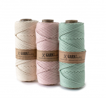 GARN & MEHR | macrame cotton Cord, cotton cord natural white, powder rose, sage